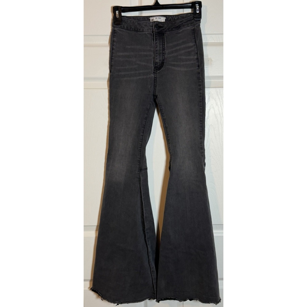 Free People Flare Leg Mid Rise Gray/Black Wash Denim Jeans Size 25